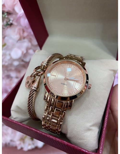Reloj+pulsera ROSADO mujer
