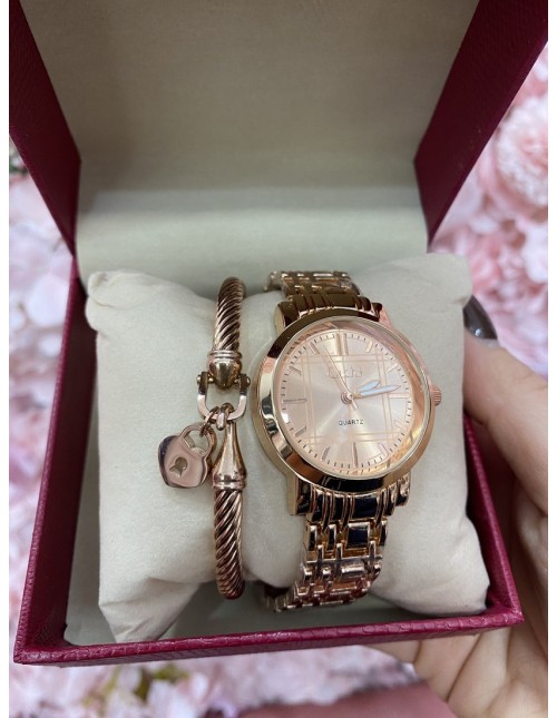 Reloj+pulsera ROSADO mujer