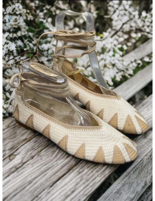 Manoletina Crochet Beige